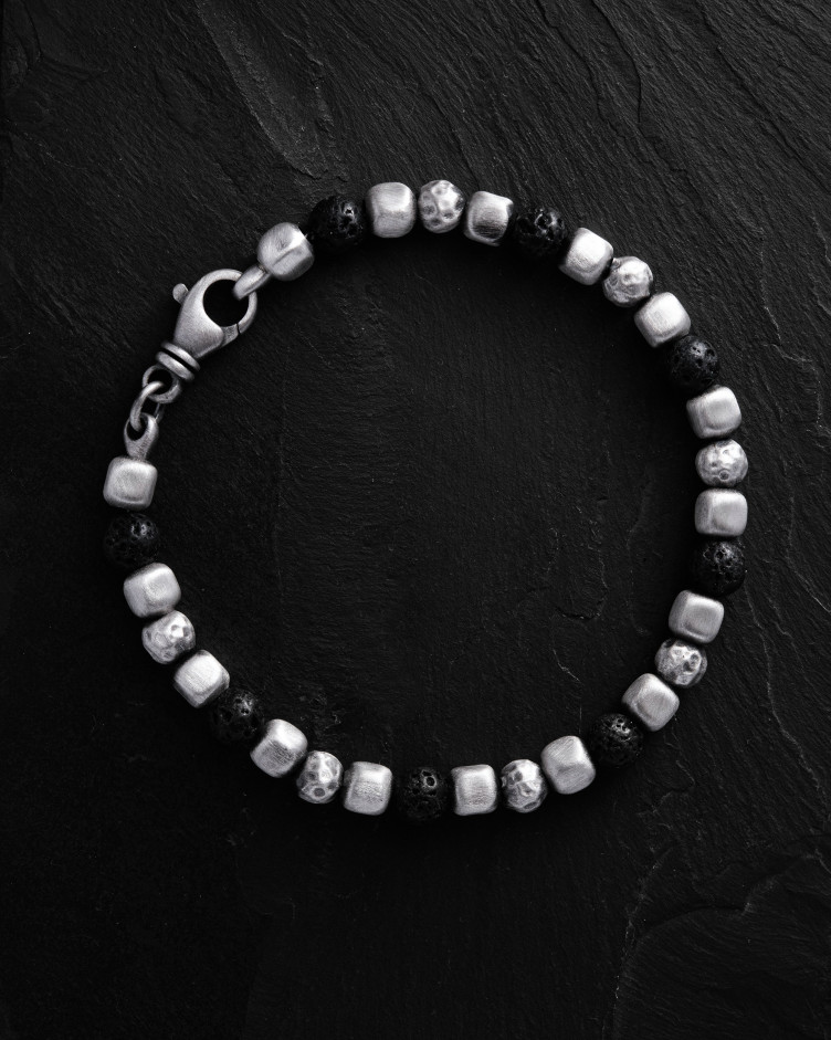 Armband CUBE. LAVA STONE in Sterlingsilber