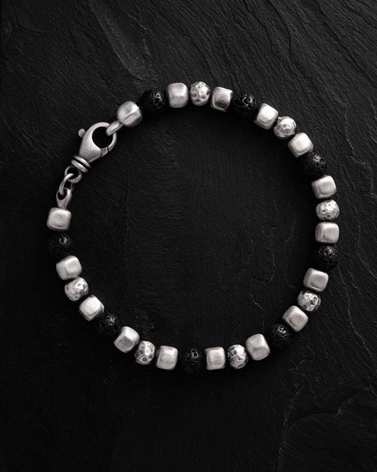 Armband CUBE. LAVA STONE in Sterlingsilber