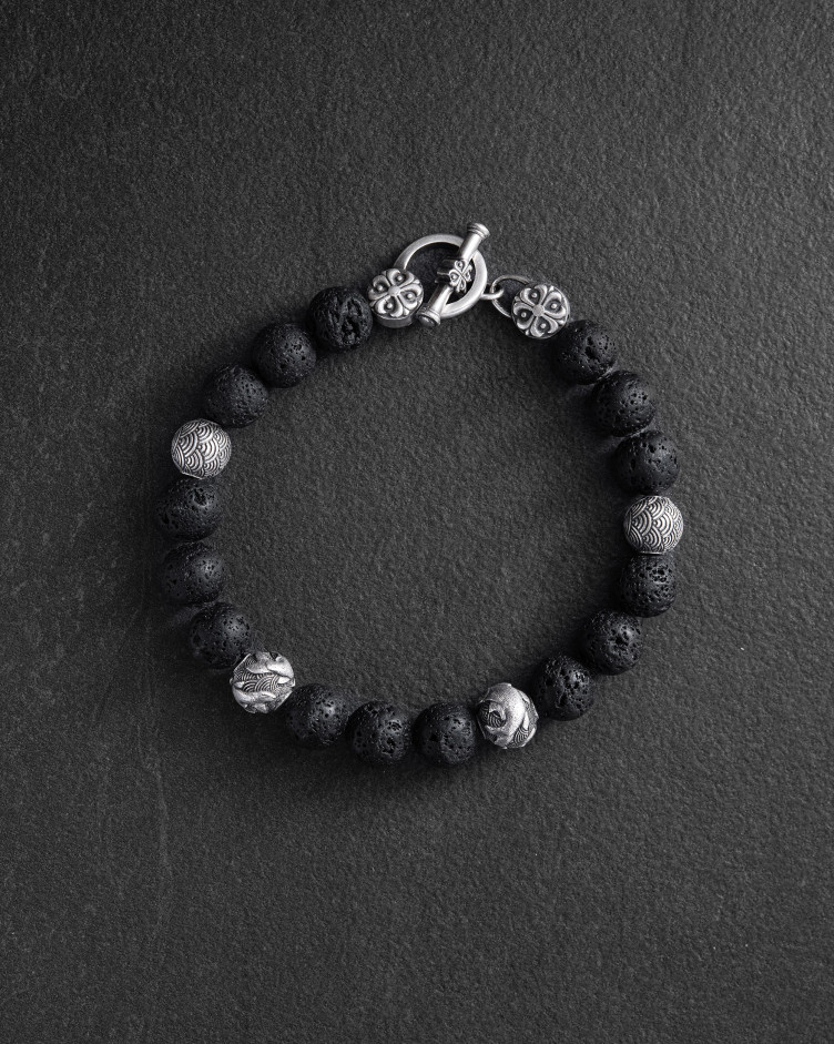 Herrenarmband JAPANISCHE KOI-KARPEN UND WELLEN (Lava)