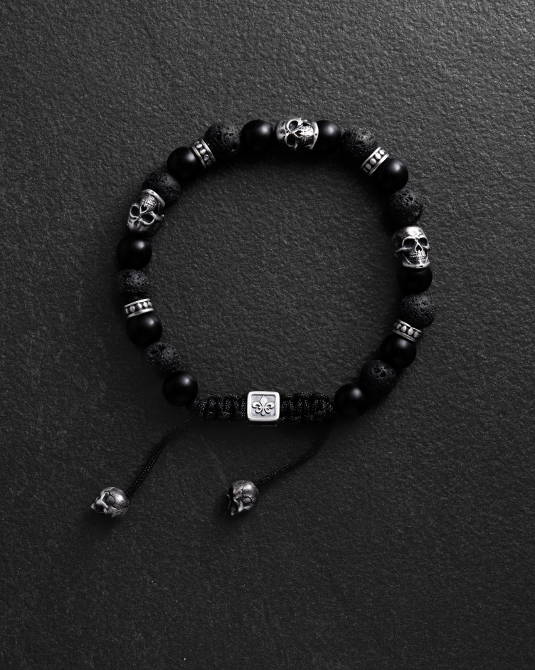 Herrenarmband SCHÄDEL. LAVASTEIN
