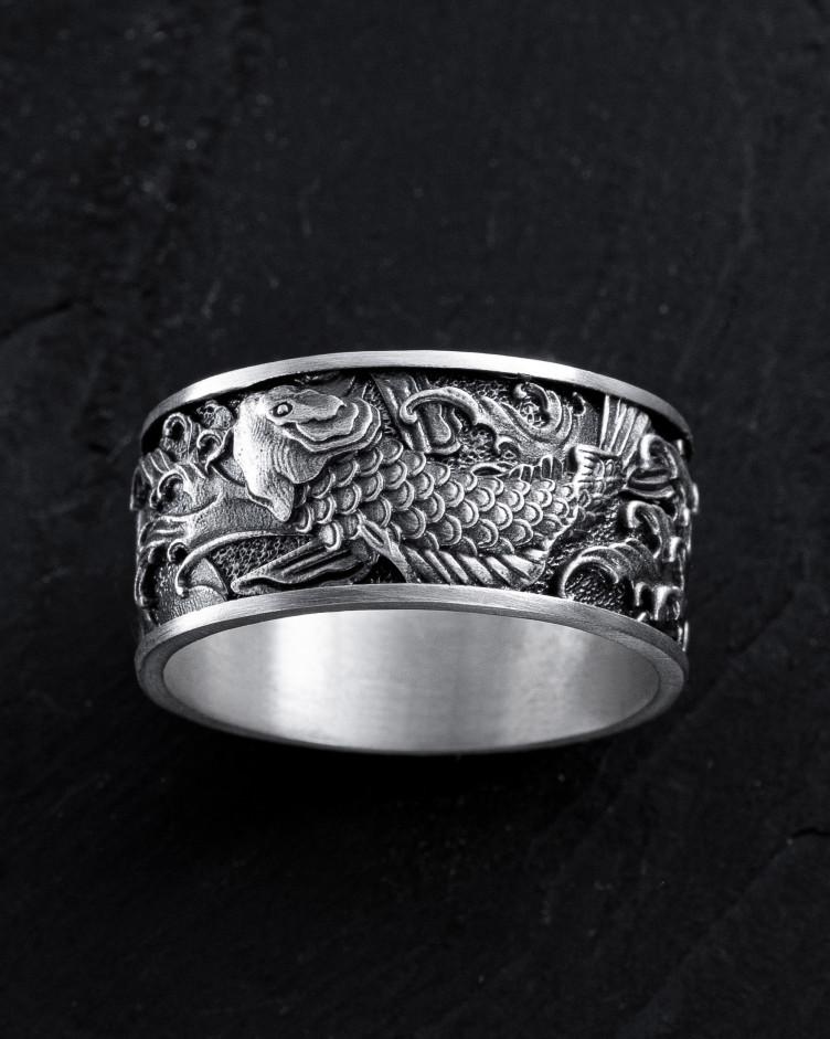 Ring JAPANISCHE KOI-KARPFEN UND WELLEN in Sterlingsilber 3
