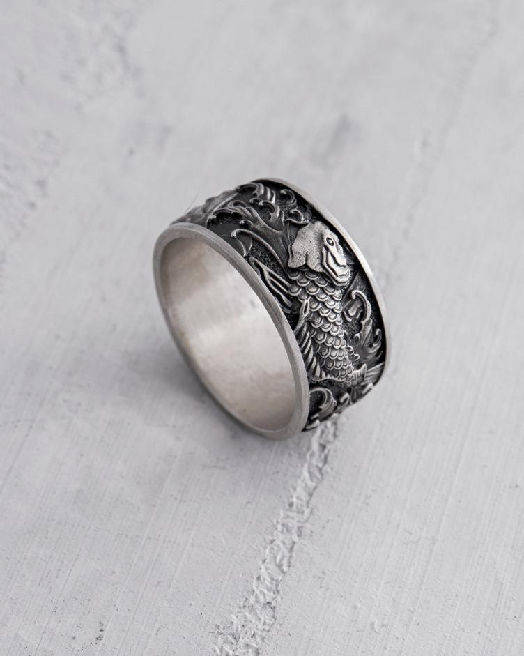 Ring JAPANISCHE KOI-KARPFEN UND WELLEN in Sterlingsilber 5