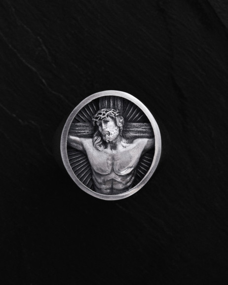 Ring JESUS CHRISTUS. OPFER in Sterlingsilber