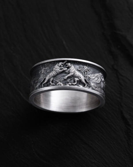 Ring DER KAMPF DER TIGER in Sterlingsilber