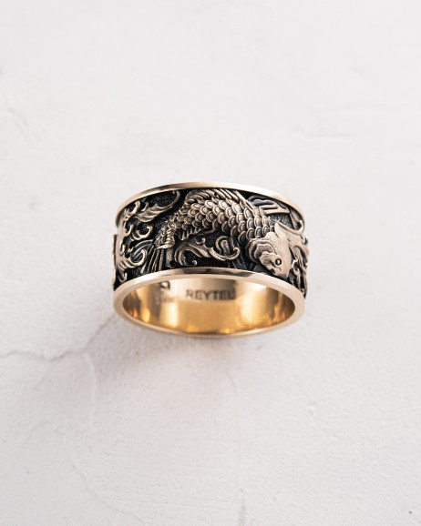 Ring JAPANISCHE KOI-KARPFEN UND WELLEN (585er Gelbgold) 4