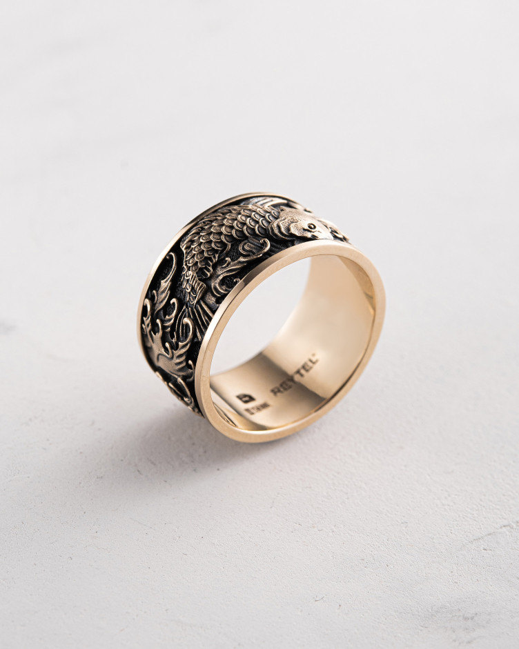 Ring JAPANISCHE KOI-KARPFEN UND WELLEN (585er Gelbgold) 5