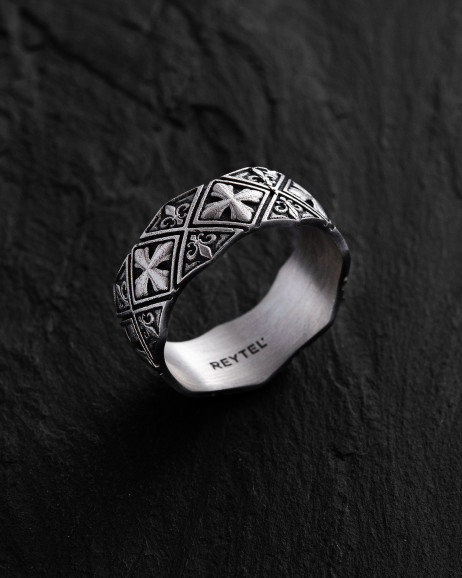 Ring MALTESERKREUZ UND FLEUR DE LIS in Sterlingsilber  2
