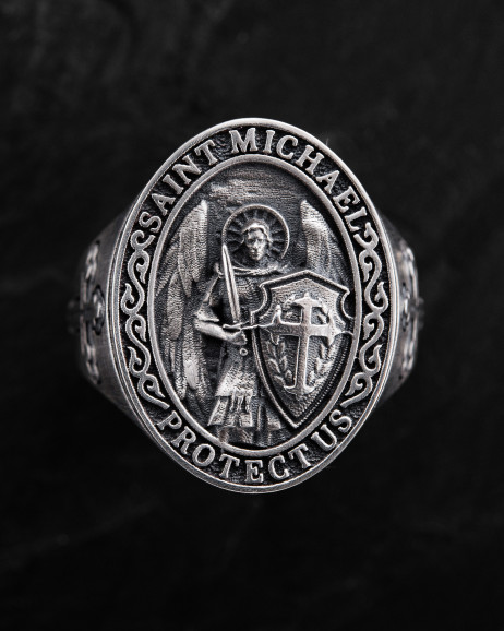 Ring SAINT MICHAEL PROTECT US in Sterlingsilber