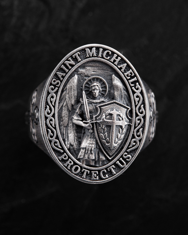 Ring SAINT MICHAEL PROTECT US in Sterlingsilber