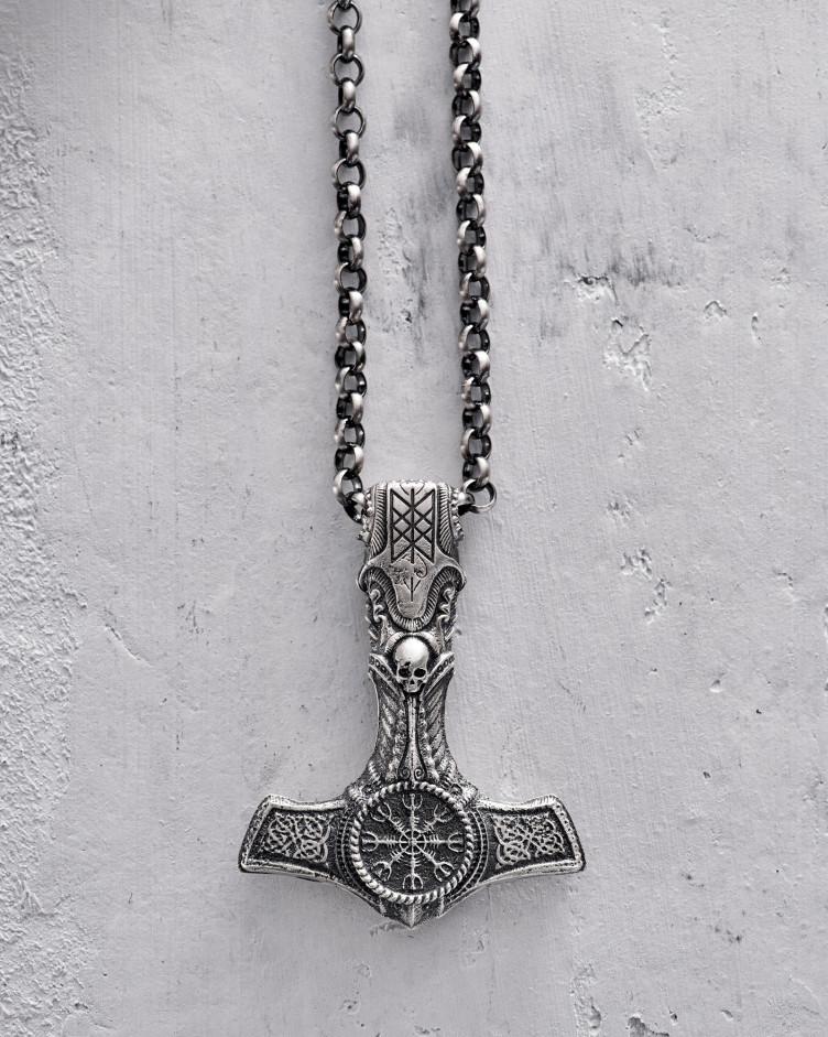 Anhänger - Hammer HELM DES SCHRECKENS MIT SCHÄDEL in Sterlingsilber