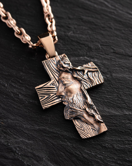 Kreuz DAS GESICHT DES GLAUBENS aus Rotgold 