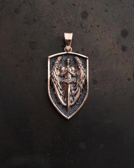 Anhänger - Schild SCHUTZENGEL aus Rotgold 3