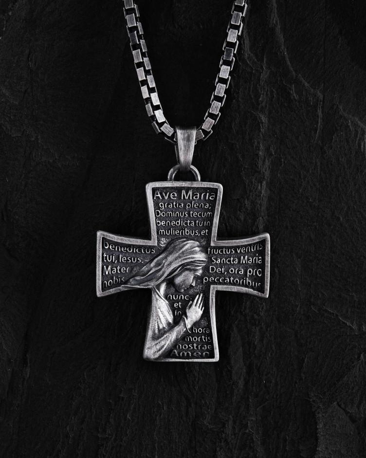 Kreuz GEBET ZUR HEILIGEN MARIA in Sterlingsilber