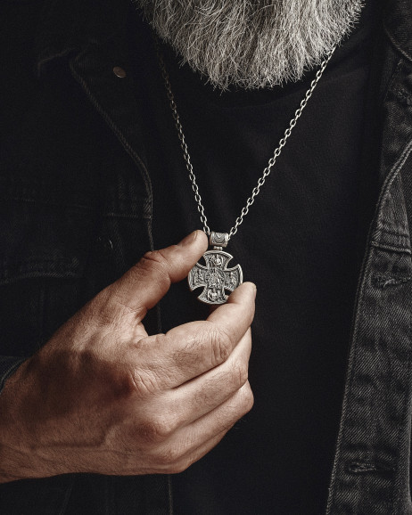 Kreuz JESUS ​​CHRISTUS. HEILIGE MARIA, BITTE FÜR UNS in Sterlingsilber 4