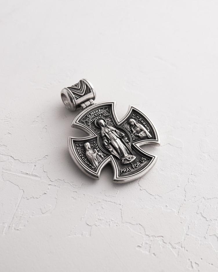 Kreuz JESUS ​​CHRISTUS. HEILIGE MARIA, BITTE FÜR UNS in Sterlingsilber 6