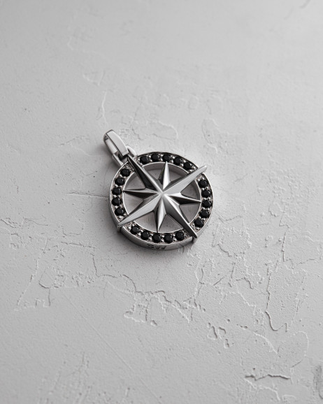 Anhänger COMPASS. BLACK STONES aus Weißgold