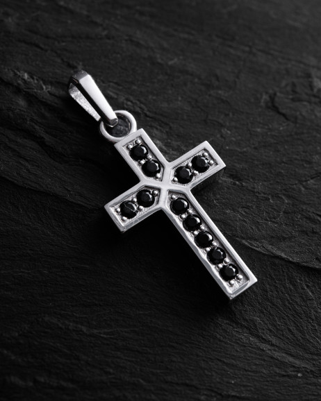 Kreuz FAITH. BLACK STONES aus Weißgold