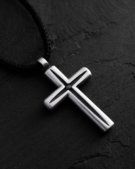 Kreuz LUMEN FIDEI. BLACK STONES in Sterlingsilber