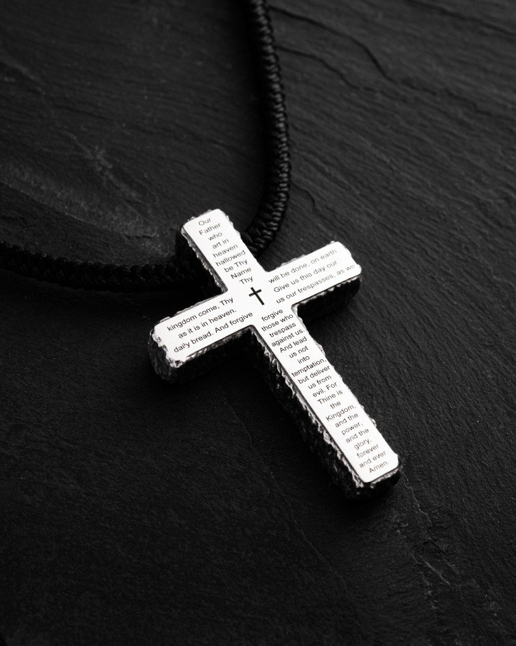 Kreuz in Sterlingsilber an einer Schnur VATERUNSER – UNSER VATER 8