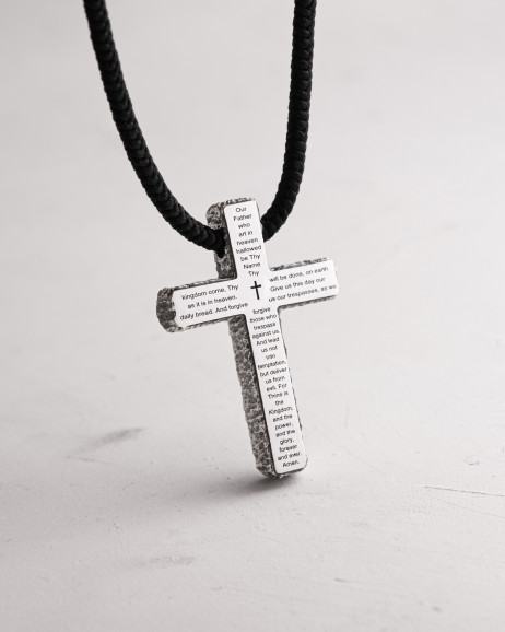 Kreuz in Sterlingsilber an einer Schnur VATERUNSER – UNSER VATER 2