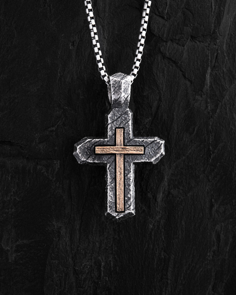 Kreuz KALVARIENKREUZ. AUF GOTT VERTRAUEN WIR in Sterlingsilber (Einlage aus 18k Gelbgold) 2