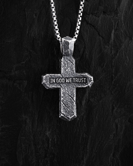 Kreuz KALVARIENKREUZ. AUF GOTT VERTRAUEN WIR in Sterlingsilber (Einlage aus 18k Gelbgold) 3