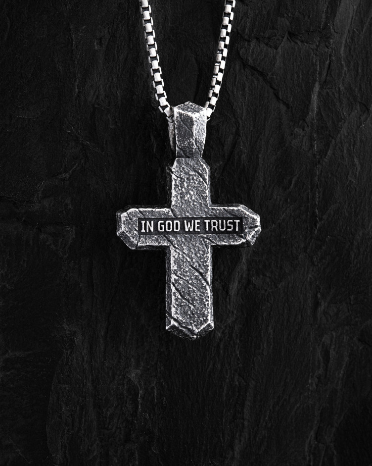 Kreuz KALVARIENKREUZ. AUF GOTT VERTRAUEN WIR in Sterlingsilber (Einlage aus 18k Gelbgold) 3