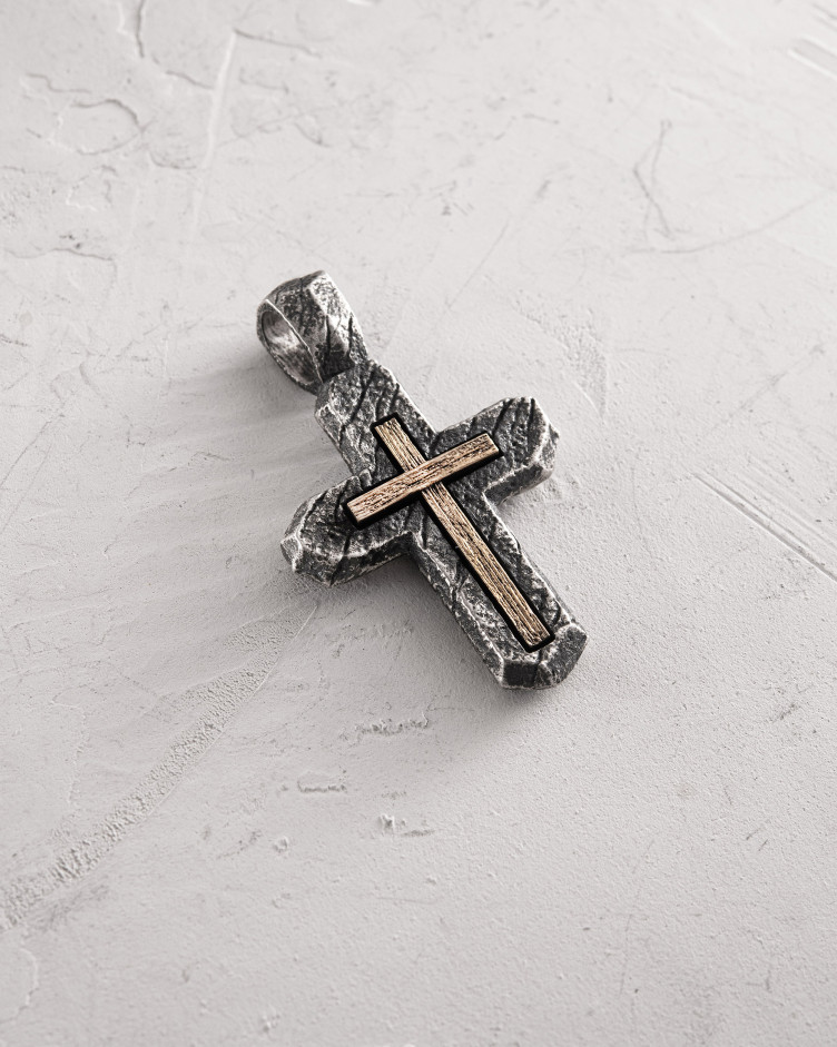 Kreuz KALVARIENKREUZ. AUF GOTT VERTRAUEN WIR in Sterlingsilber (Einlage aus 18k Gelbgold) 4