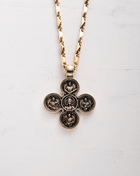 Kreuz JESUS ​​UND DIE VIER ERZENGEL (Gelbgold)