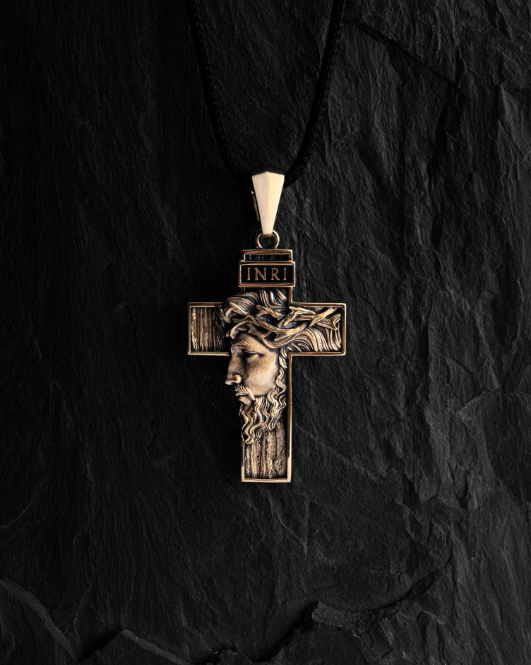 Kreuz GESICHT VON JESUS CHRISTI INRI (Gelbgold) 3