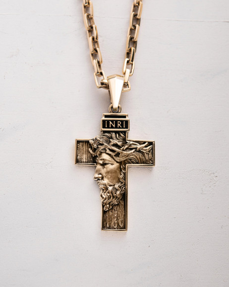 Kreuz GESICHT VON JESUS CHRISTI INRI (Gelbgold)