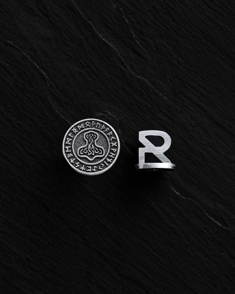 Ohrring - Ring THOR'S HAMMER. RUNES in Sterlingsilber
