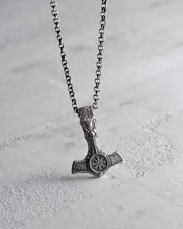 Anhänger - Hammer HELM DES SCHRECKENS MIT SCHÄDEL in Sterlingsilber 3